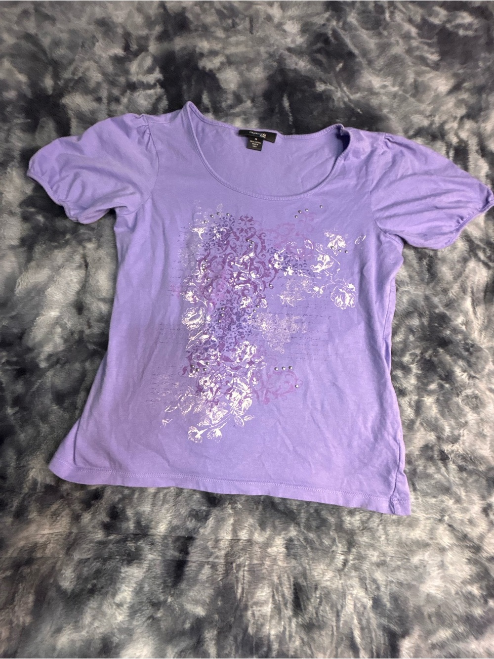 Style & Co. Y2K Lavender Scoop Neck Short Sleeve Top with Foil Floral